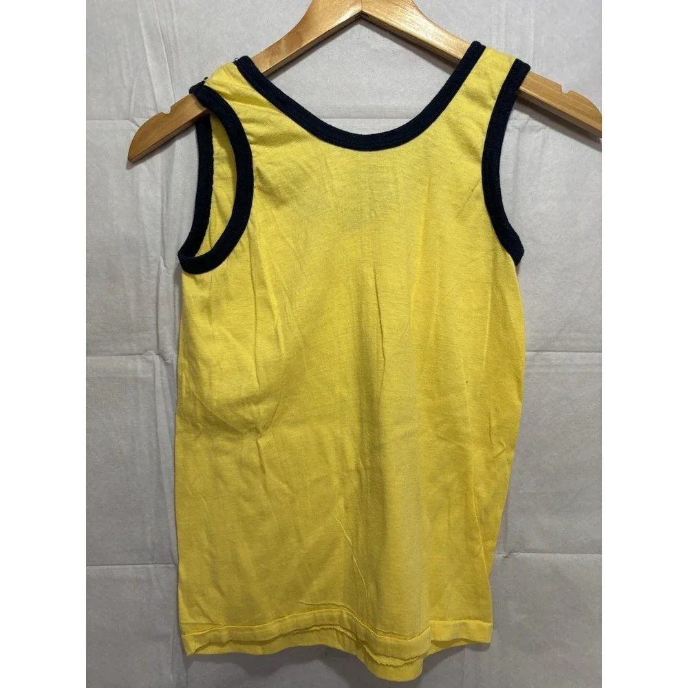 Vintage Yellow Tank Top with Black Trim and 'Macho Man' Graphic